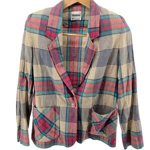 Vintage Country Suburbans Plaid Blazer USA Made‎ Casual Career One Button sz10